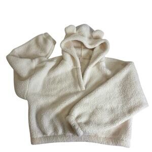 Gilly Hicks Cropped Fleece Sherpa Bear Hoodie Size Large Cream
